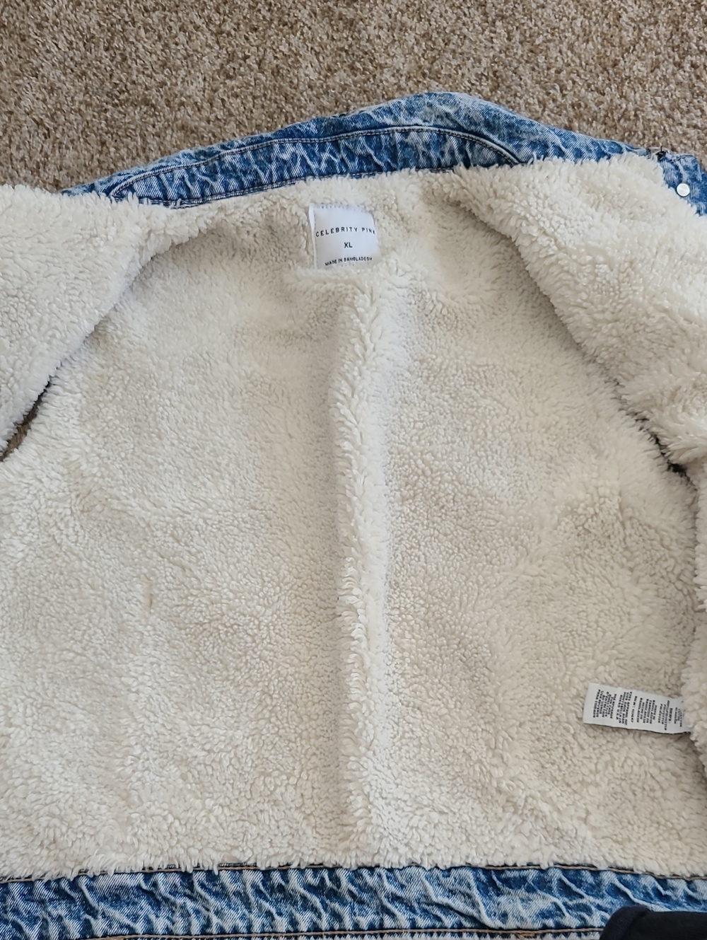 Celebrity Pink Sherpa-Lined Denim Jacket - Blue & Cream - Picture 4 of 6